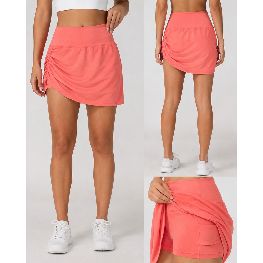 Athleta Transcend Skort XS Coral Pink Ruched Active Mini Skirt with Pockets
